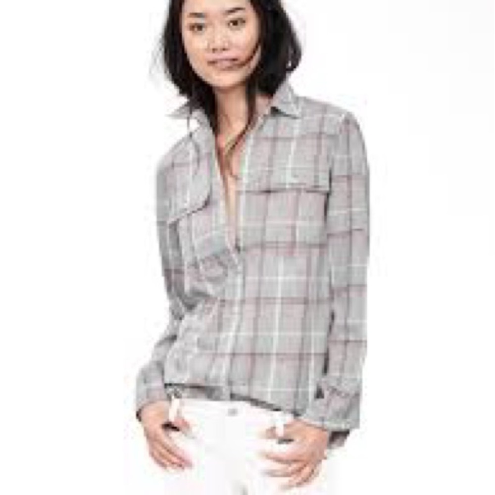 NWOT Banana Republic Soft-Wash Open Plaid Shirt in Sidewalk Gray